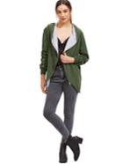 Romwe Army Green Hooded Zip Up Pockets Loose Coat