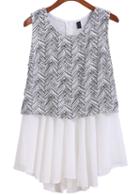 Romwe With Zipper Feather Print White Top