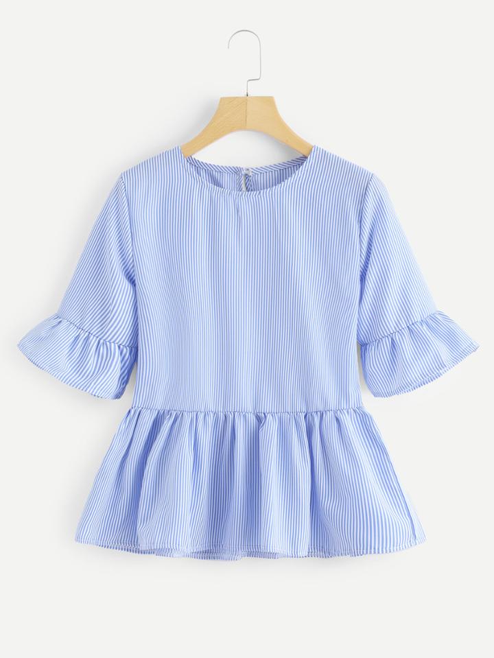 Romwe Ruffle Hem Striped Top