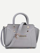 Romwe Grey Pebbled Pu Front Zipper Tote Bag With Strap