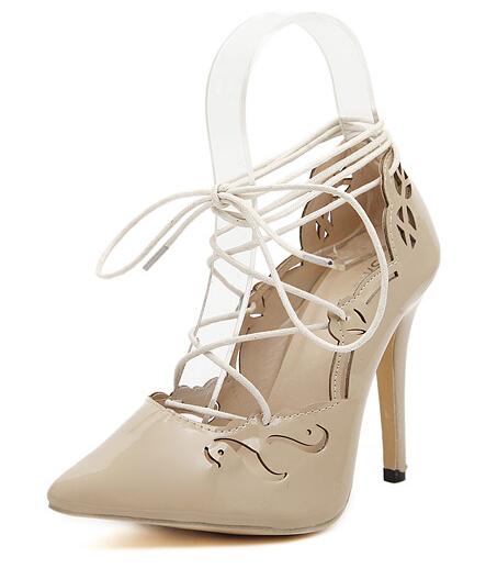 Romwe Apricot Lace-up High Heel Shoes