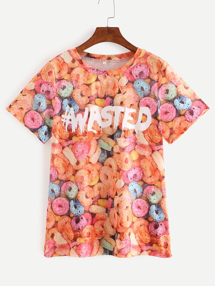 Romwe Multicolor Short Sleeve Letters Print T-shirt