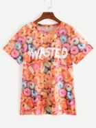 Romwe Multicolor Short Sleeve Letters Print T-shirt