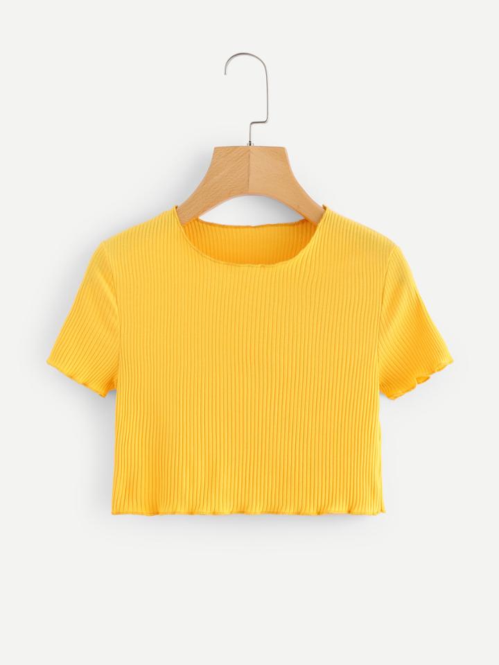 Romwe Lettuce Trim Ribbed Crop Tee