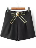 Romwe With Bow Zipper Black Shorts