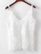Romwe White Lace Crochet Hollow Out Fringe Cami Top