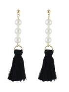 Romwe Black Color Latest Fashion Pearl Thread Tassel Chain Earrings