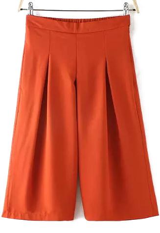 Romwe Elastic Waist Wide Leg Orange Pant