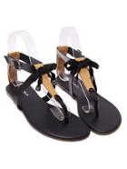 Romwe T-strap Bow Tied Buckled Black Sandals