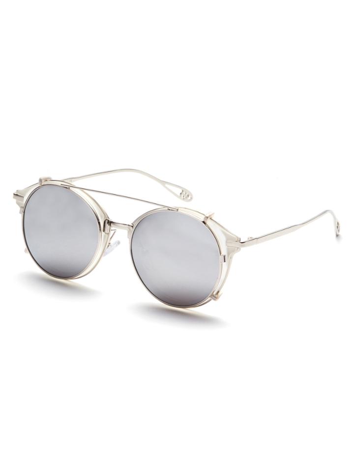 Romwe White Metal Frame Double Bridge Sunglasses
