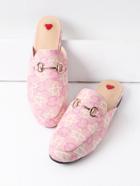 Romwe Pink Star And Letter Print Pu Loafer Mules