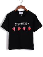 Romwe Strawberry Print Black T-shirt