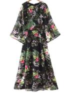 Romwe Multicolor Bell Sleeve Zipper Back Floral Print Maxi Dress