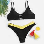Romwe Two Tone Color Low Rise Bikini Set