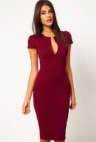 Romwe V Neck Split Pencil Wine Red Dress