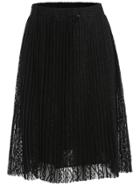 Romwe Elastic Waist Lace Pleated Black Skirt