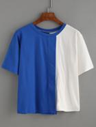 Romwe Contrast Patch Asymmetric T-shirt