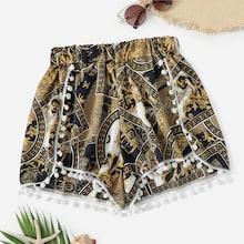 Romwe Graphic Print Elastic Waist Shorts