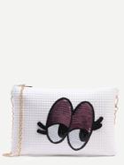 Romwe White Sequin Eye Embossed Clutch With Chain