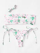 Romwe Detachable Straps Flower Print Bikini Set