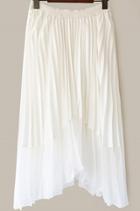 Romwe Elastic Waist Pleated Asymmetrical White Skirt