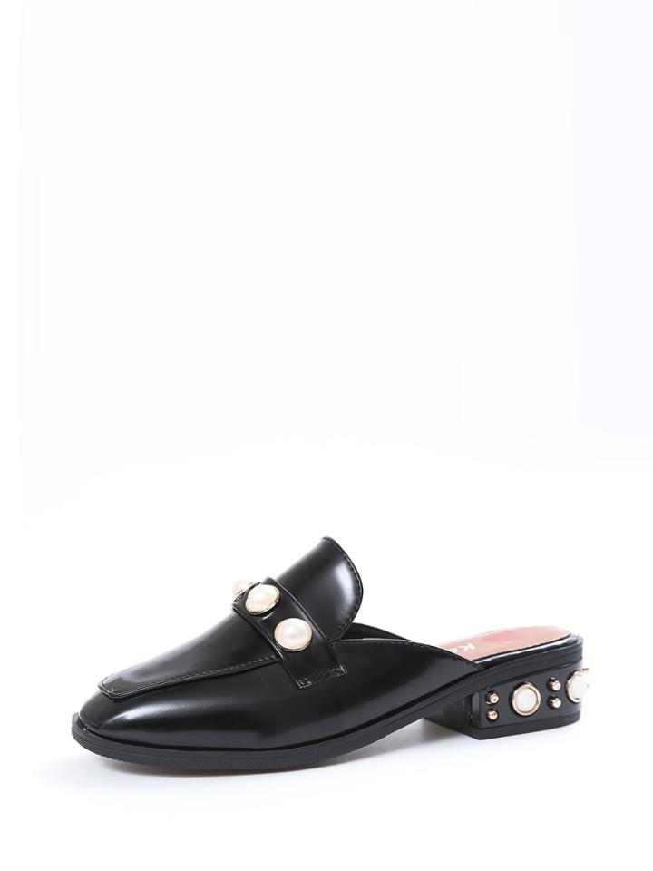 Romwe Faux Pearl Flat Slippers