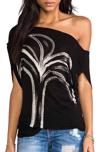 Romwe Abstract Tree Print Black T-shirt