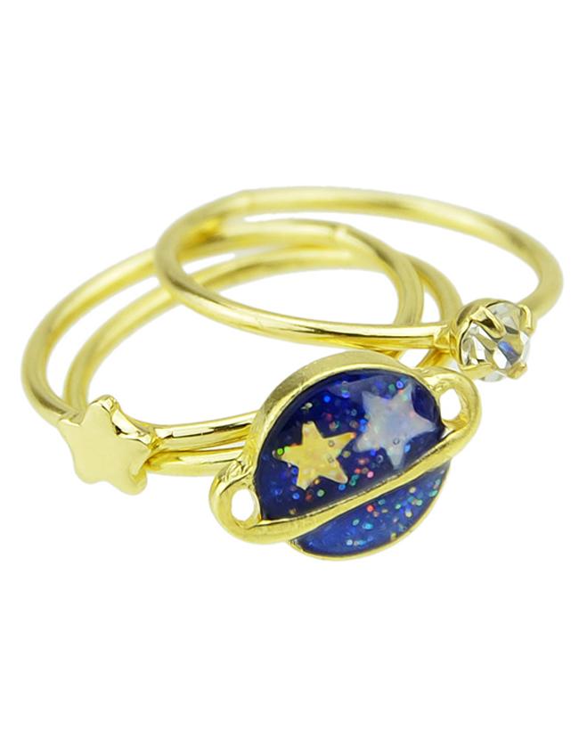 Romwe Gold Plated Women Three Finger Ring Set
