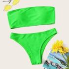 Romwe Neon Lime Cut-out Bandeau Bikini Set