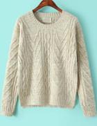 Romwe Zigzag Pattern Knit Beige Sweater