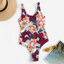 Romwe Random Floral Low Back One Piece Swimsuit
