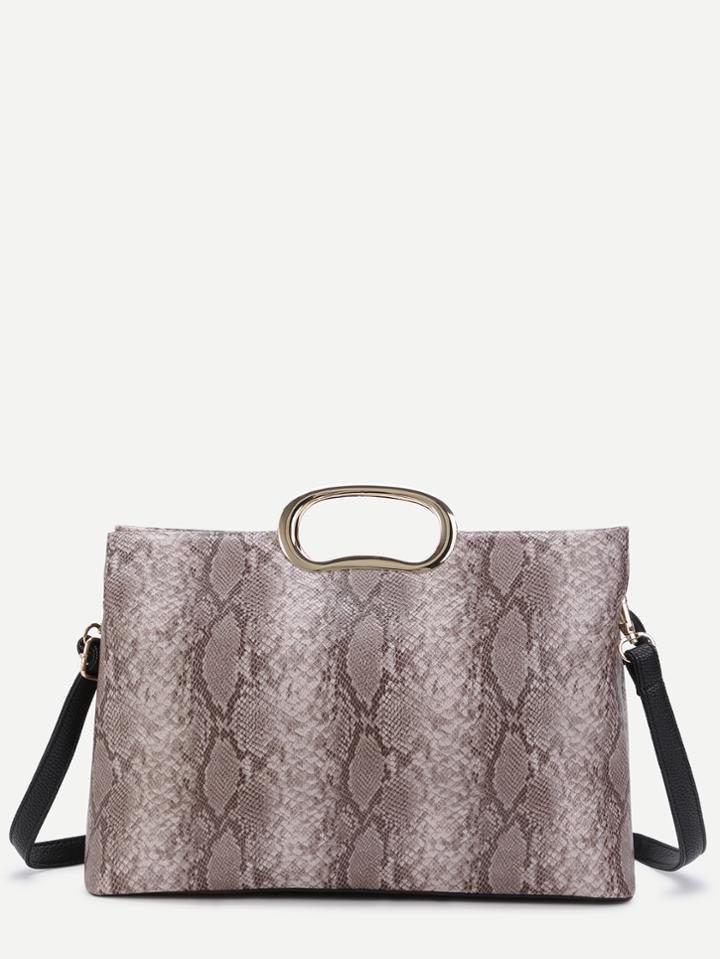 Romwe Grey Snakeskin Faux Leather Shoulder Bag With Handle