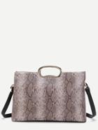Romwe Grey Snakeskin Faux Leather Shoulder Bag With Handle