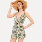 Romwe Mixed Print Plunging Cami Romper