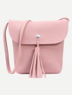 Romwe Pink Tassel Trim Flap Bucket Bag