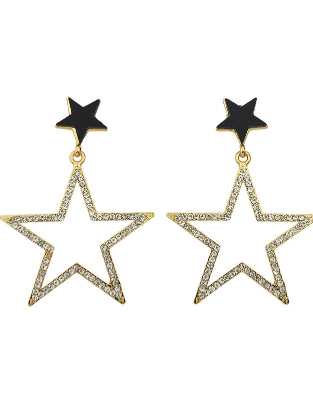 Romwe Elegant Rhinestone Star Shape Dangle Earrings