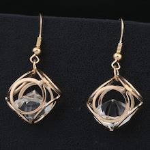 Romwe Hollow Cube Design Drop Earrings