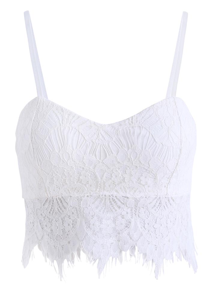Romwe Spaghetti Strap With Zipper Lace White Cami Top