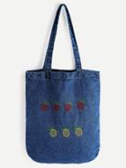 Romwe Pineapple Embroidery Denim Tote Shopper Bag
