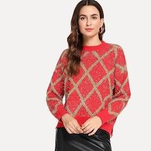 Romwe Plaid Split Hem Jumper
