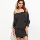 Romwe Off Shoulder Dolman Sleeve Blouson Dress