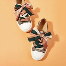 Romwe Scarf Detail Houndstooth Lace-up Sneakers