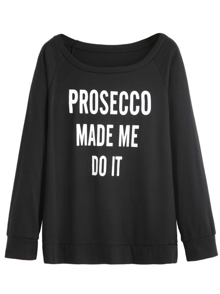 Romwe Black Letters Print Raglan Sleeve Sweatshirt