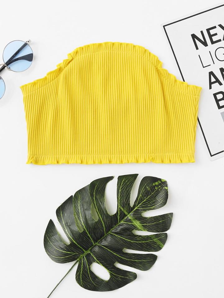 Romwe Frill Hem Ribbed Bandeau Top