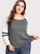 Romwe Striped Raglan Sleeve Marled Curved Hen Tee