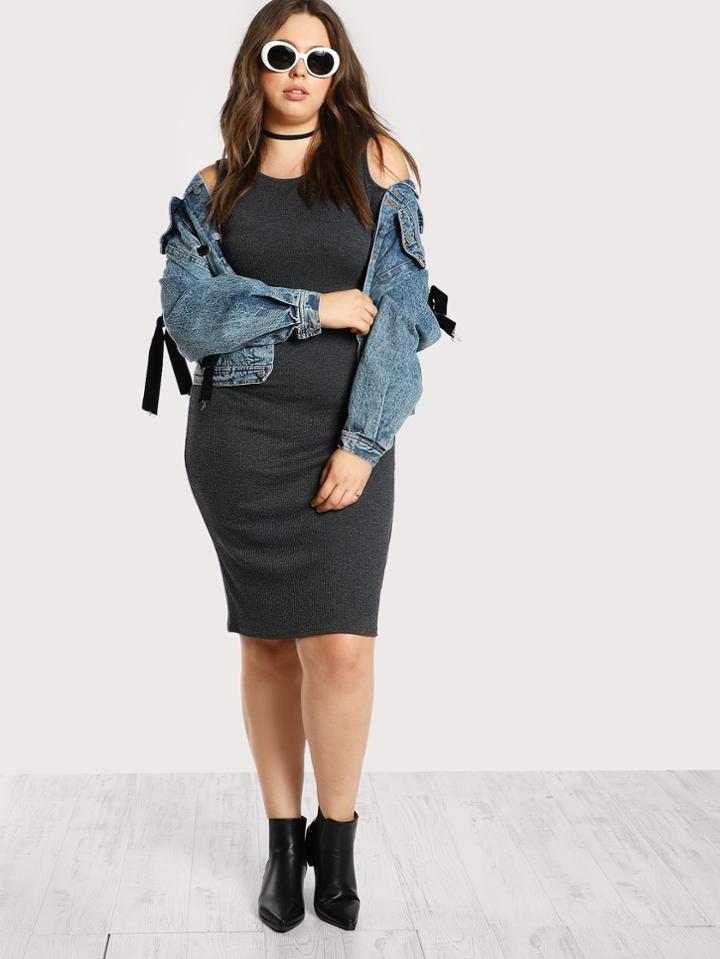 Romwe Open Shoulder Rib Knit Dress