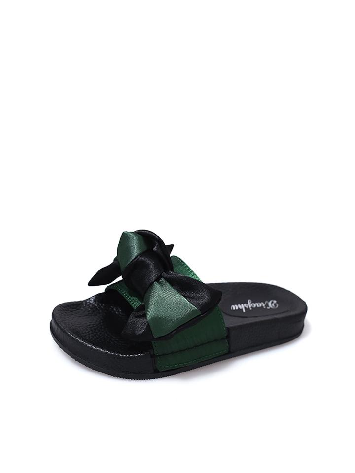 Romwe Colorblock Bow Tie Flat Sliders