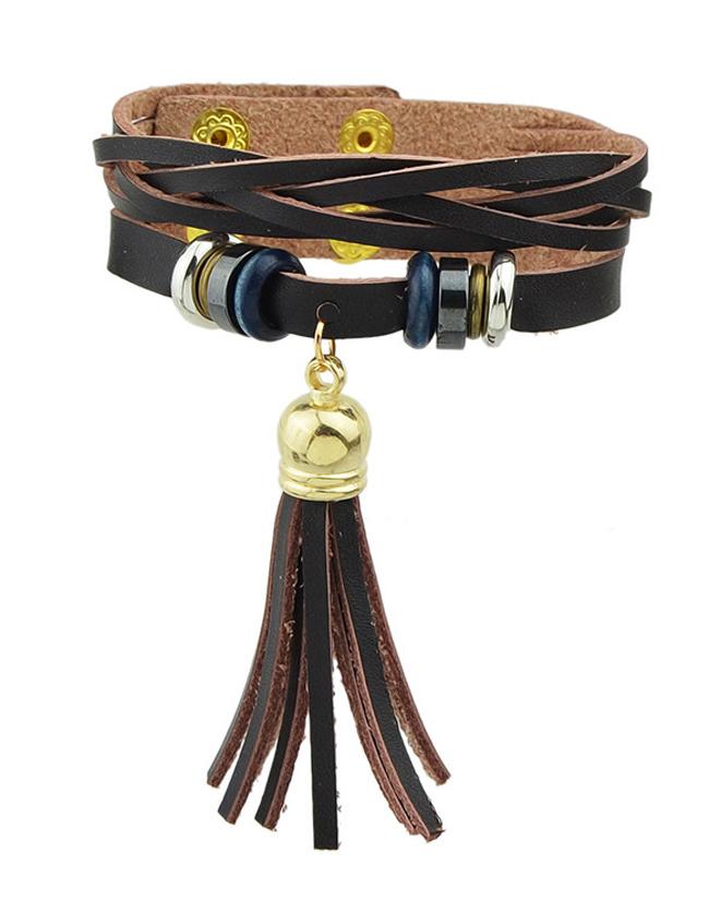 Romwe Coffee Pu Leather Warp Bracelets