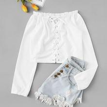 Romwe Lace-up Front Off The Shoulder Blouse