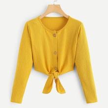 Romwe Single Breasted Knot Hem Tee